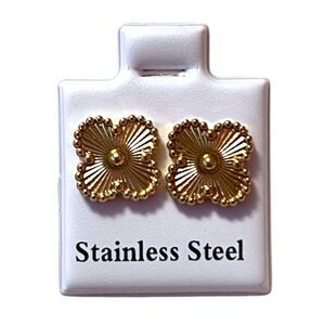 Designer Inspired Stainless Steel Gold Clover Stud Earrings